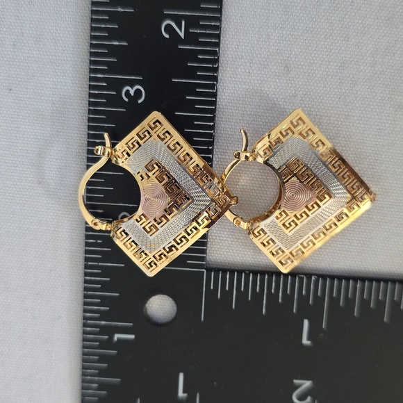 Gold Filled Cut Out Greek Key Basket Earrings - Picture 4 of 9